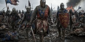 Bloody medieval battle aftermath