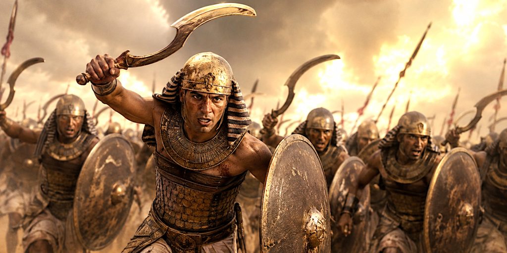 Khopesh swords wielded in battle by Egyptian soldiers