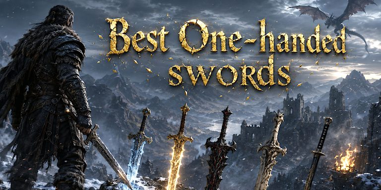 Dragonborn holding one of the best one-handed swords in Skyrim