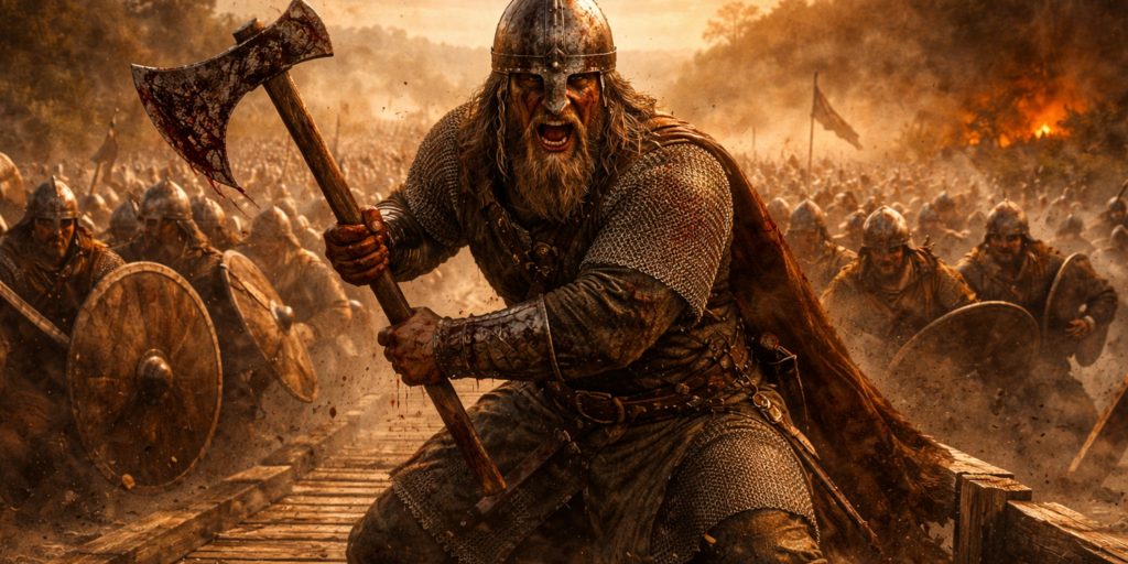 Viking Warrior holds bridge to delay Anglo-Saxon advance