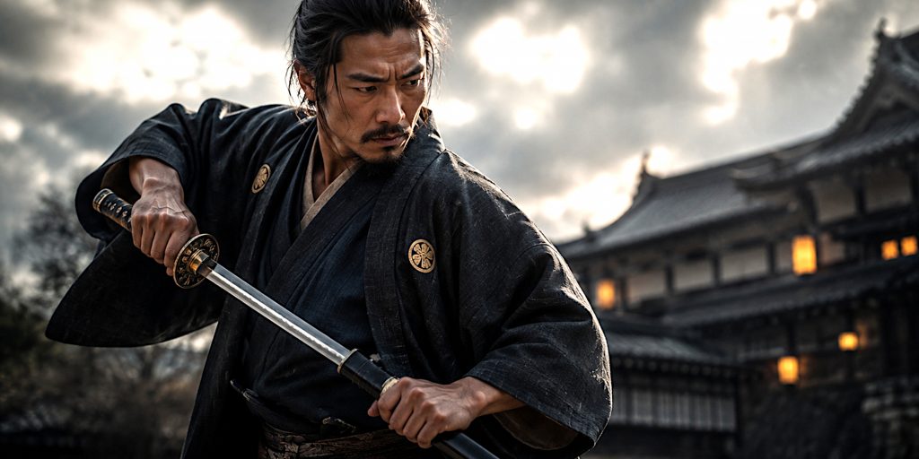 Wakizashi sword drawn by Samurai