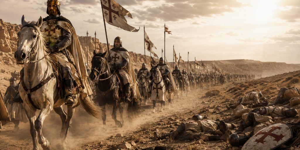 Crusader army on the march in desert