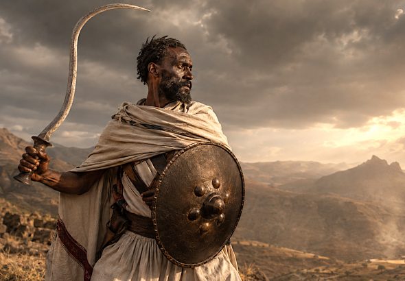 Sunset warrior with a hooked Ethiopian shotel