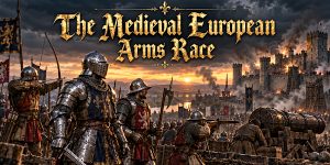 Late medieval men-at-arms, archers and a bombard before a besieged castle beneath a stormy sky