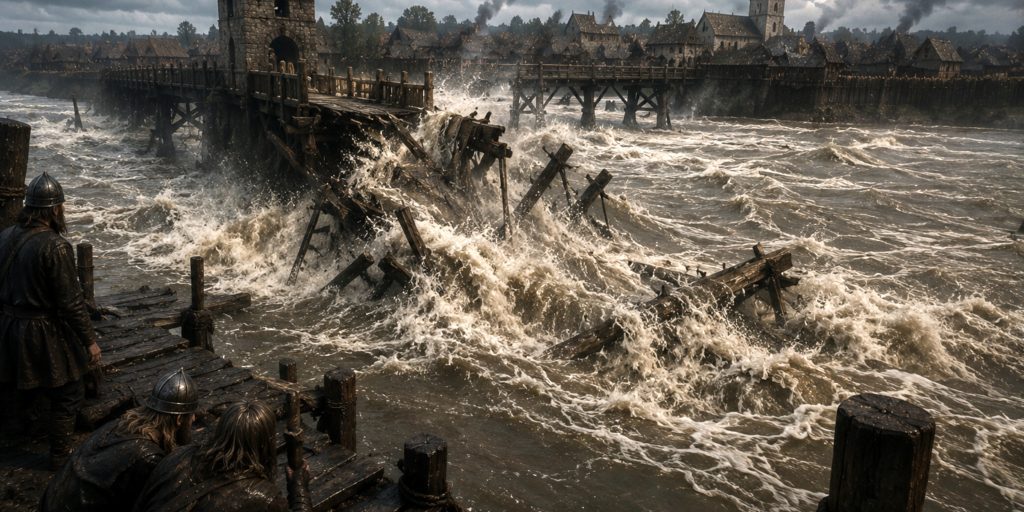 Paris Northern Bridge collapse during floods