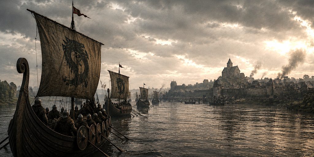 Viking longships approach Paris
