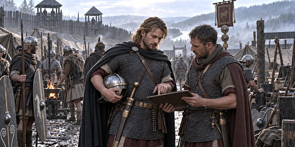Arminius at a Misty Roman Frontier Camp