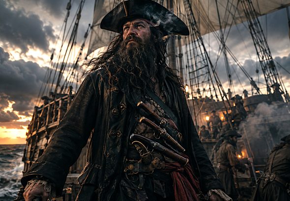 Blackbeard aboard Queen Anne’s Revenge