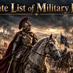 An armoured commander overlooks a vast battlefield, with troops from different historical eras.