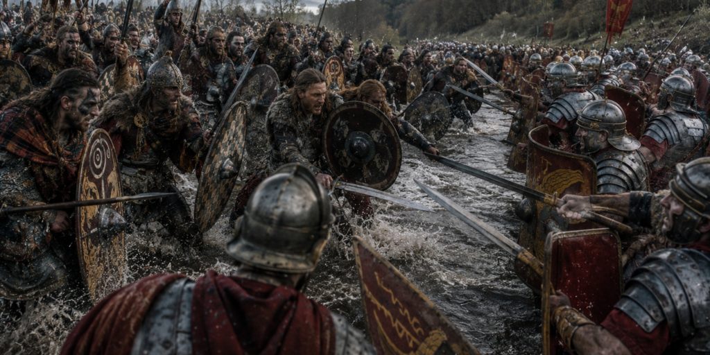 The Two armies engage om Battle of the Sabis