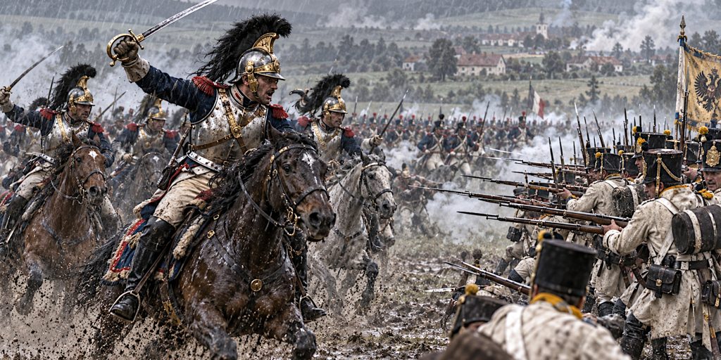 French cuirassiers attacking the Austrian left in heavy rain