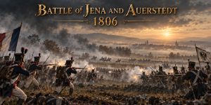 French and Prussian-Saxon troops fight through morning fog at the Battle of Jena and Auerstedt in 1806.