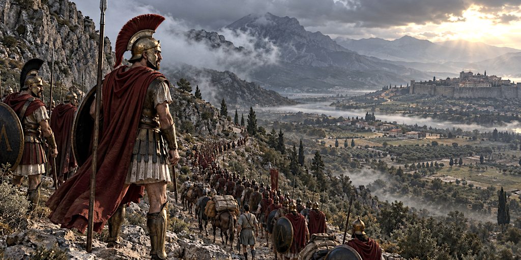 Spartan Hoplites Through Mountain Mist