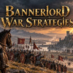 Mounted commander overlooking infantry, archers and a fortress siege beneath storm clouds.