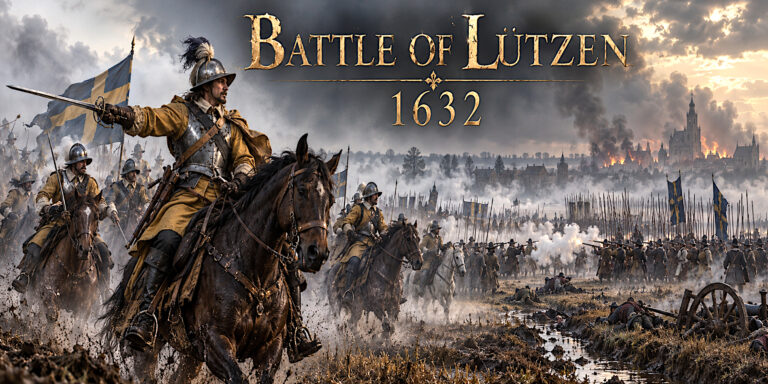 Historical reconstruction of Swedish cavalry and pike-and-shot infantry fighting through smoke at Lützen in 1632.
