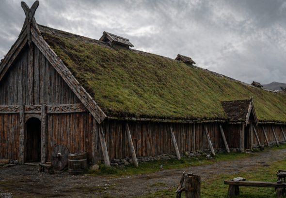 Viking Longhouse with a turf roof