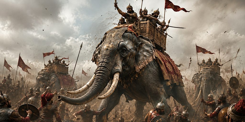 Indian war elephants battle