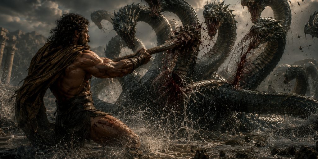 heracles fighting the hydra