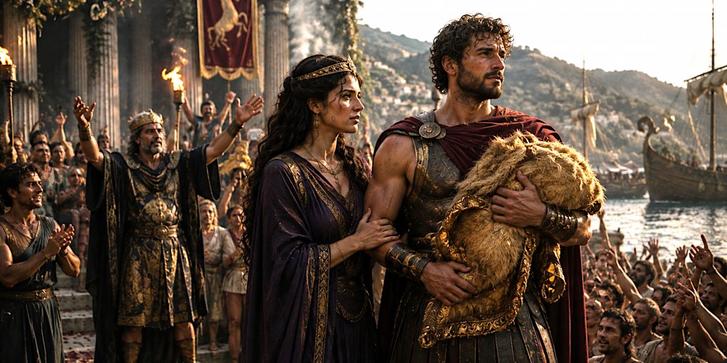 Jason and Medea Return to Iolcos with Golden Fleece
