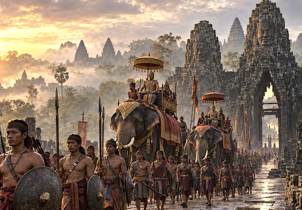 Royal Procession at Angkor Dawn