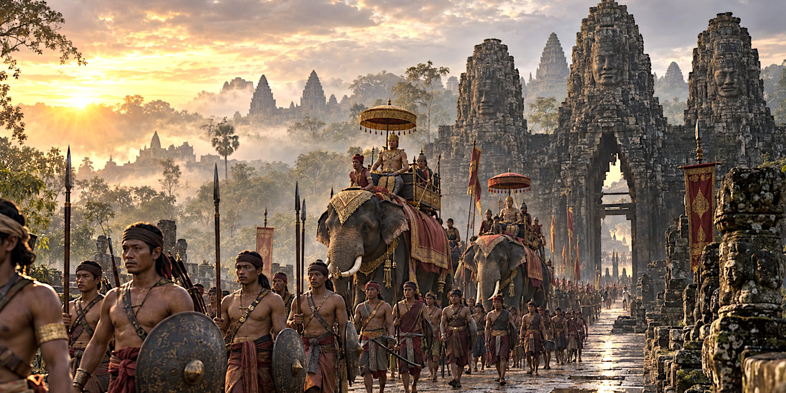 Royal Procession at Angkor Dawn