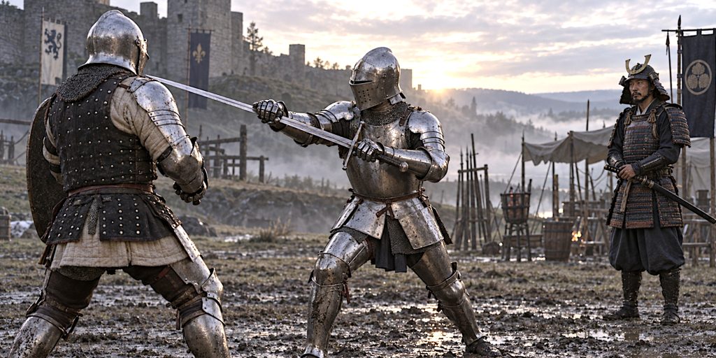 Longsword half-swording against armour