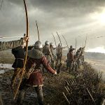 Welsh Longbowmen shooting at approaching cavalry