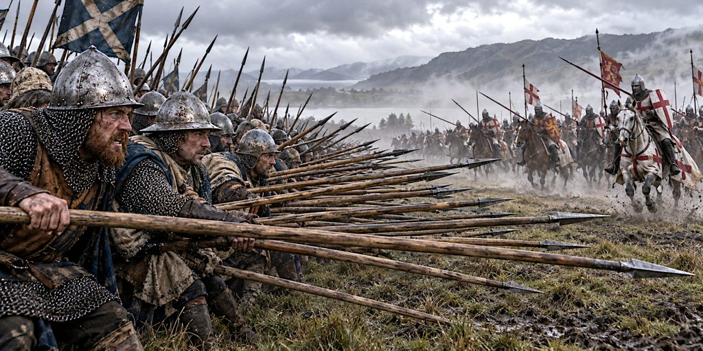 Holding formation: spearmen facing approaching heavy cavalry.
